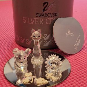 Swarovski Crystal Set of adorable Cat, Mouse & Hedgehog with Matching Mirror